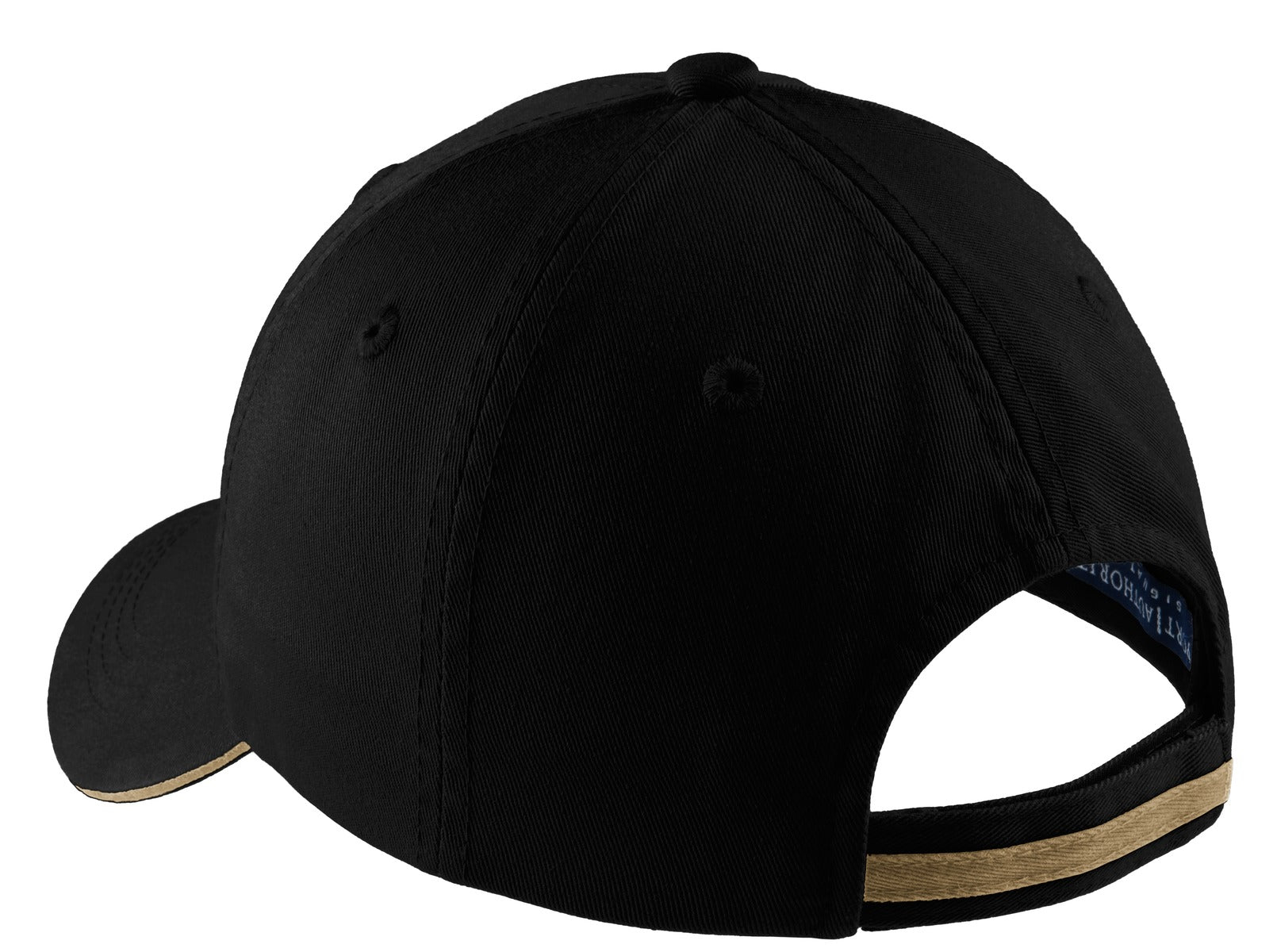 Port Authority Sandwich Bill Cap with Striped Closure - Black/ Khaki