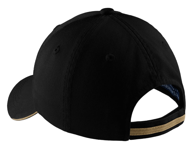 Port Authority Sandwich Bill Cap with Striped Closure - Black/ Khaki