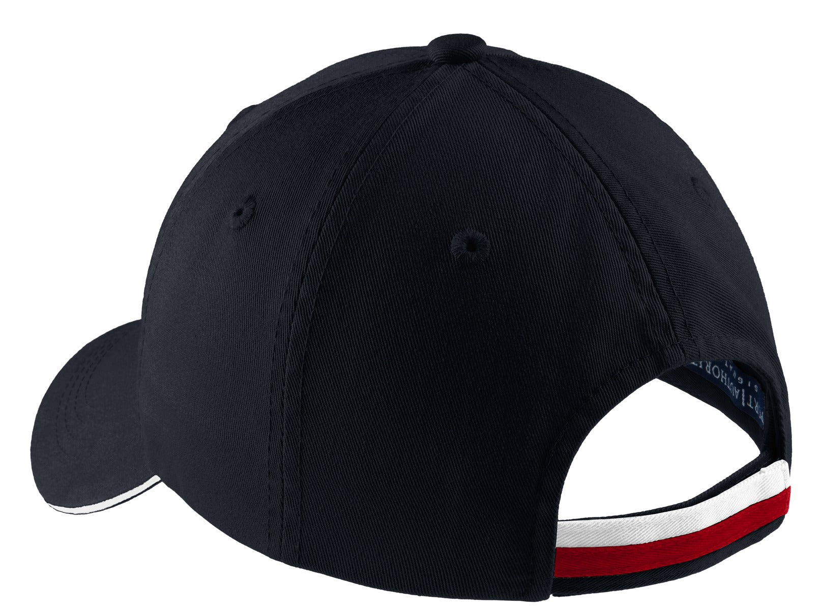 Port Authority Sandwich Bill Cap with Striped Closure - Classic Navy/ Red/ White