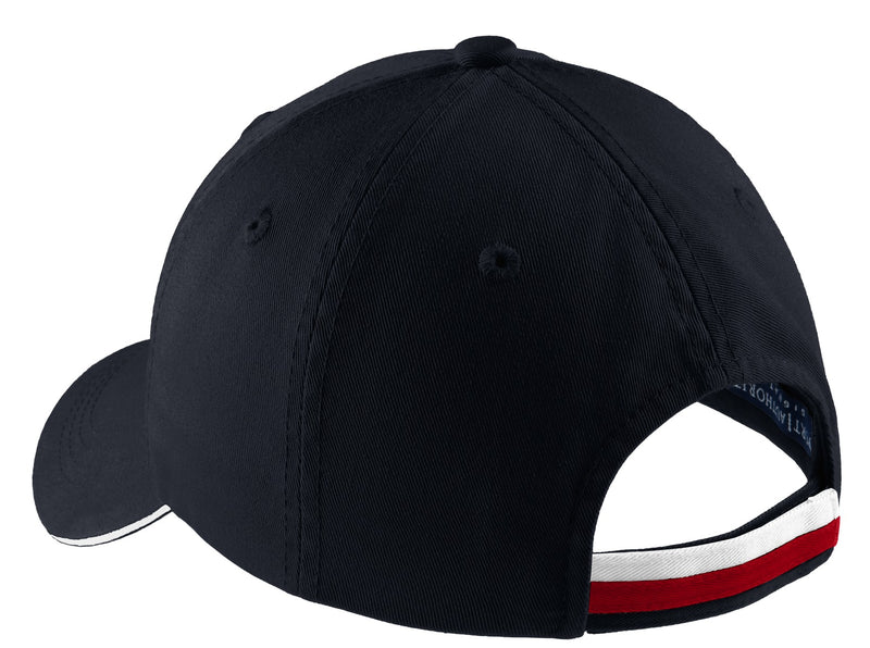 Port Authority Sandwich Bill Cap with Striped Closure - Classic Navy/ Red/ White