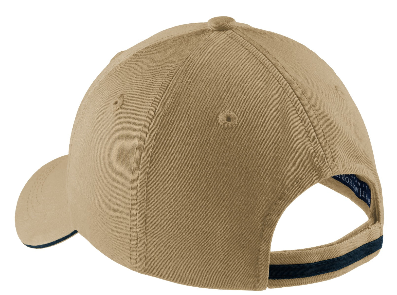Port Authority Sandwich Bill Cap with Striped Closure - Khaki/ Charcoal Blue