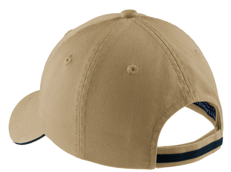 Port Authority Sandwich Bill Cap with Striped Closure - Khaki/ Charcoal Blue