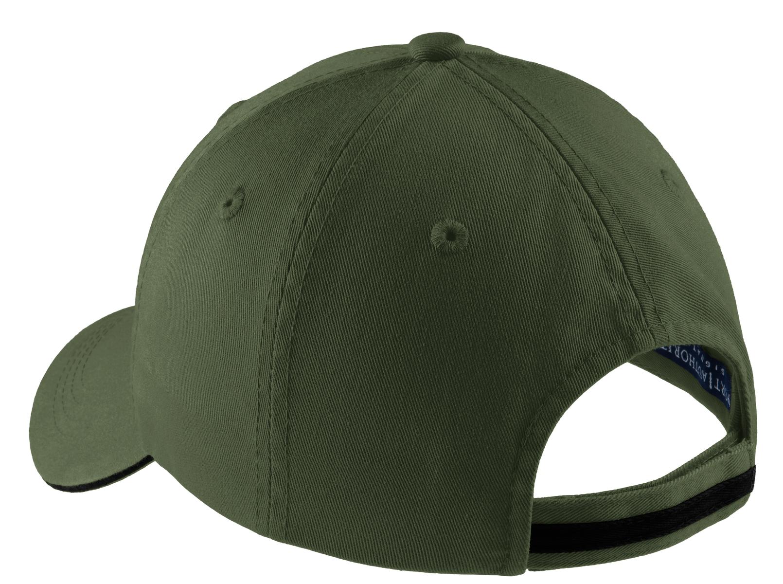 Port Authority Sandwich Bill Cap with Striped Closure - Olive/ Black