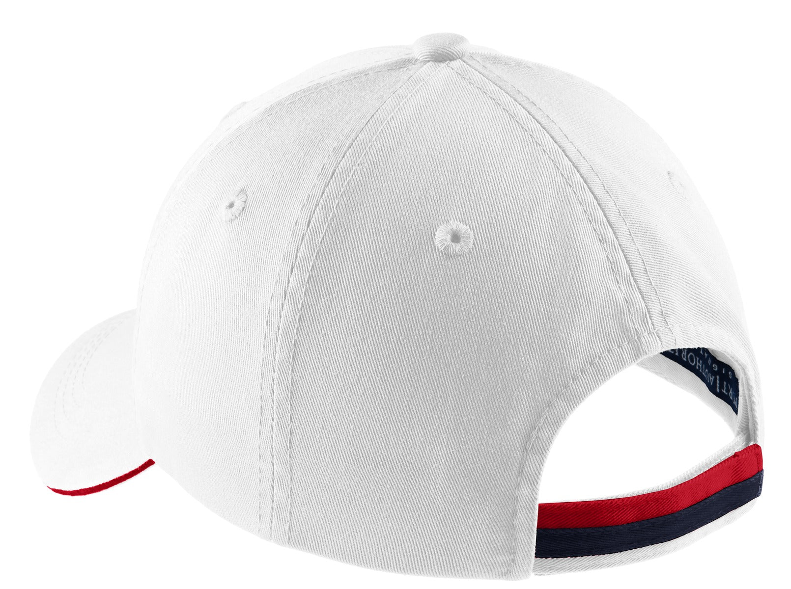 Port Authority Sandwich Bill Cap with Striped Closure - White/ Classic Navy/ Red