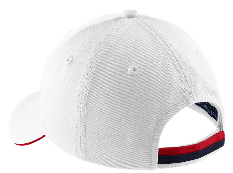 Port Authority Sandwich Bill Cap with Striped Closure - White/ Classic Navy/ Red