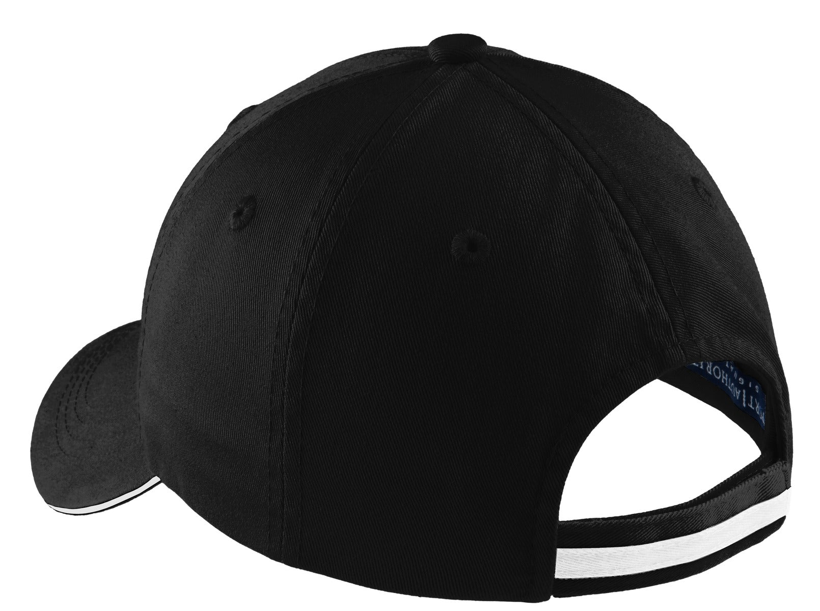Port Authority Sandwich Bill Cap with Striped Closure - Black/ White