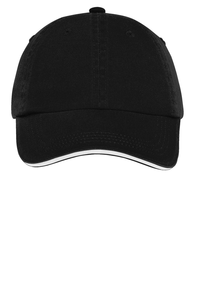 Port Authority Sandwich Bill Cap with Striped Closure - Black/ White