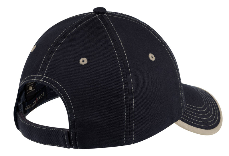 Port Authority Vintage Washed Contrast Stitch Cap - Navy/ Light Sand