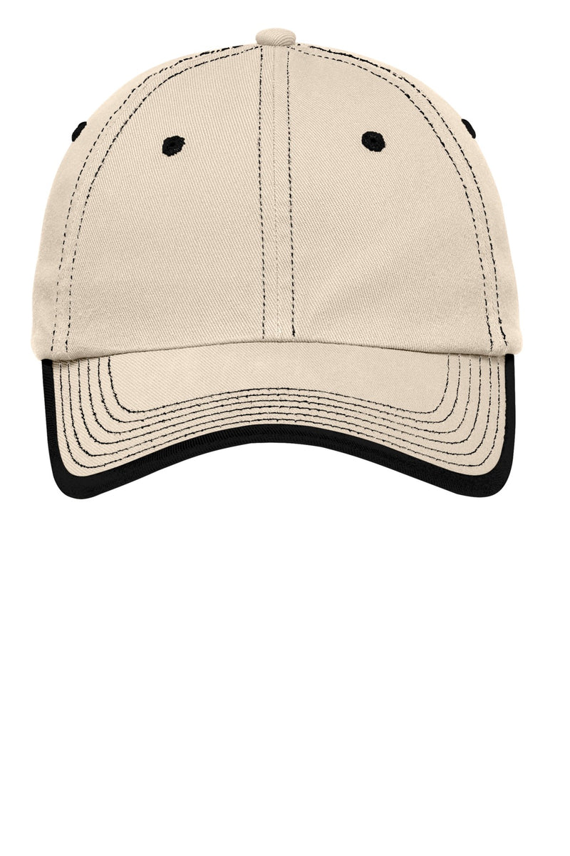 Port Authority Vintage Washed Contrast Stitch Cap - Stone/ Black