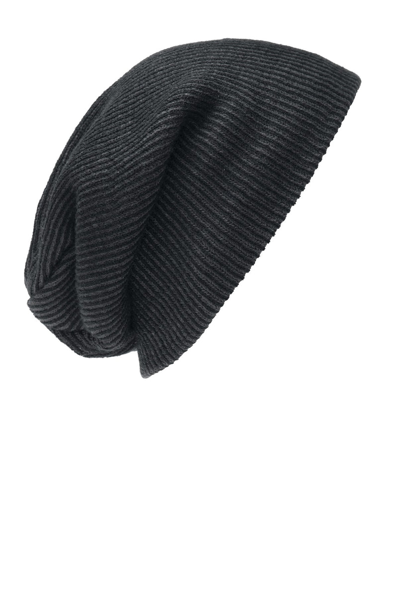 Port Authority Rib Knit Slouch Beanie - Black/ Iron Grey