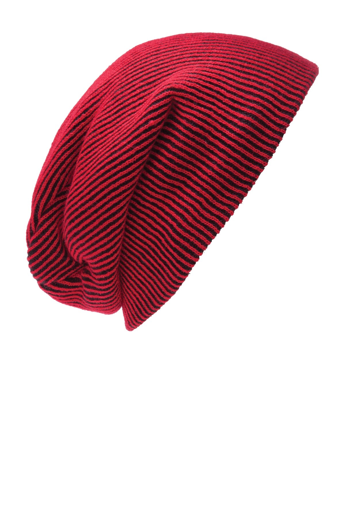 Port Authority Rib Knit Slouch Beanie - Deep Red/ Black