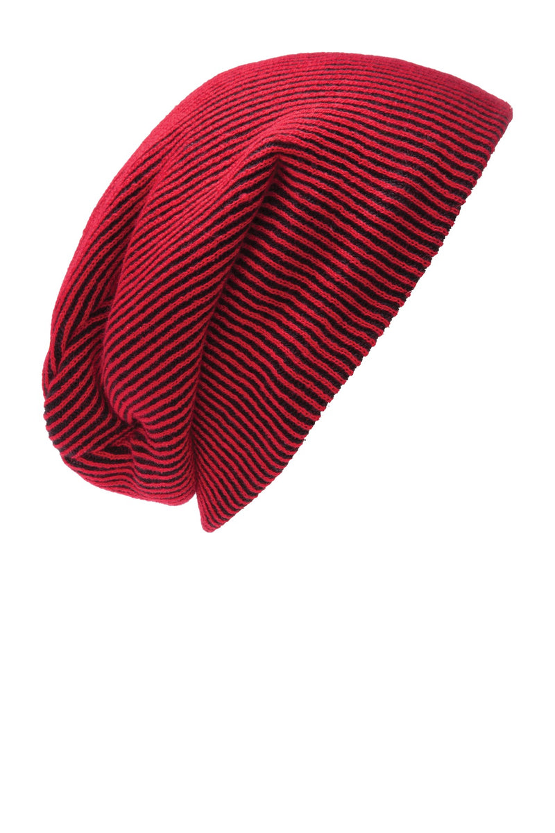 Port Authority Rib Knit Slouch Beanie - Deep Red/ Black
