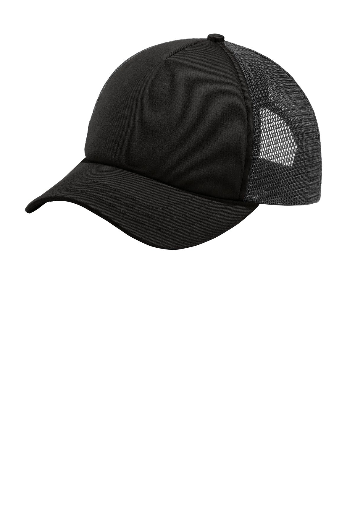 Port Authority  5-Panel Twill Foam Trucker Cap - Black/ Black