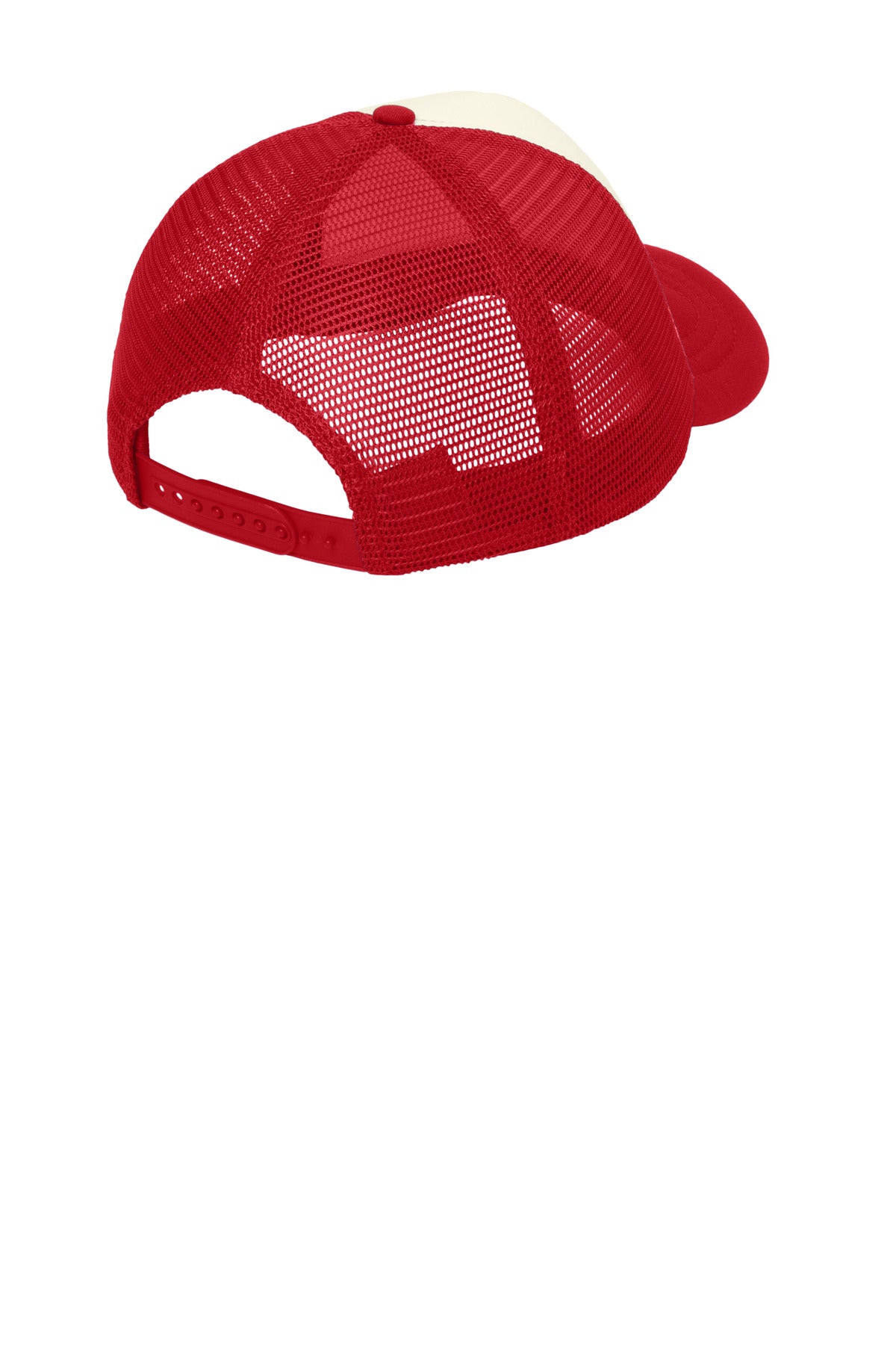 Port Authority  5-Panel Twill Foam Trucker Cap - Ivory/ Red