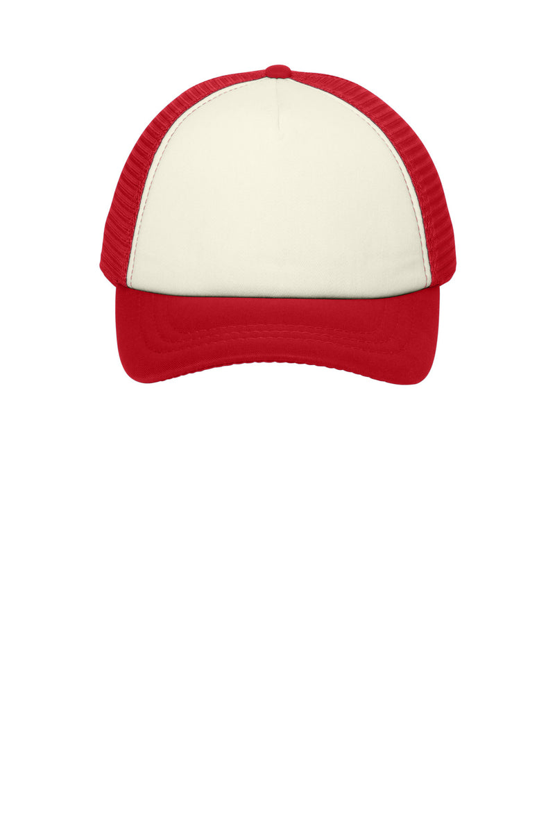 Port Authority  5-Panel Twill Foam Trucker Cap - Ivory/ Red