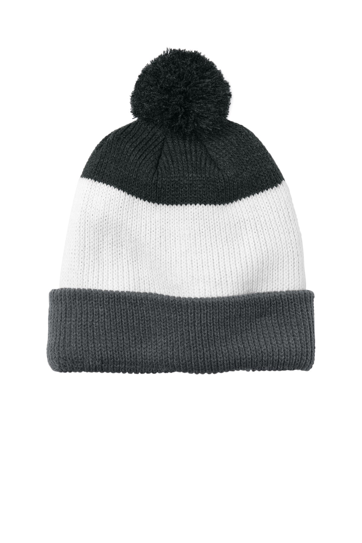 Port Authority Cozy Striped Pom Beanie - Storm Grey/ Marshmallow/ Charcoal Heather
