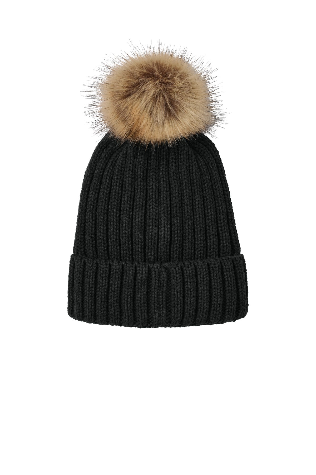 Port Authority Faux Fur Pom Beanie - Deep Black
