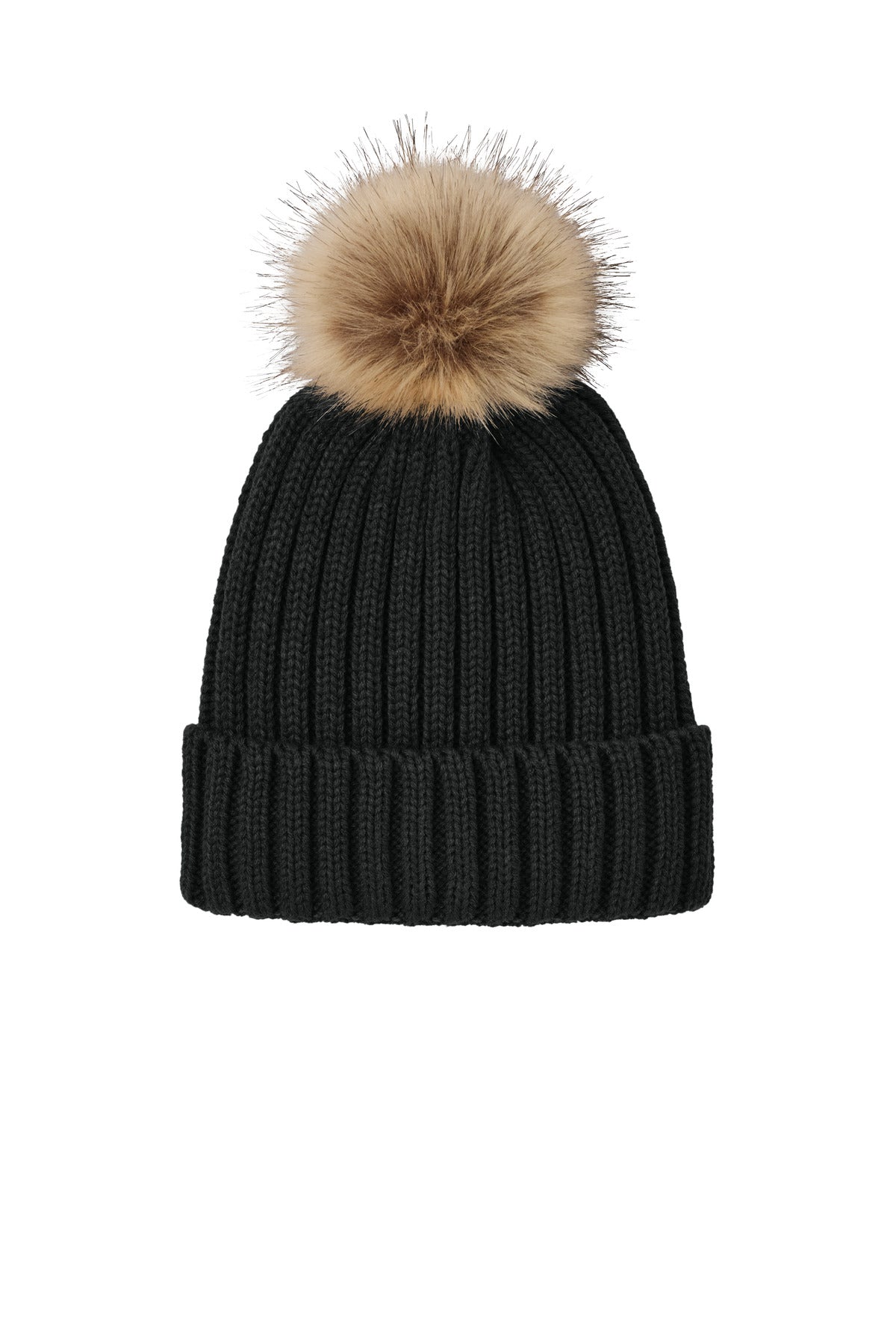 Port Authority Faux Fur Pom Beanie - Deep Black