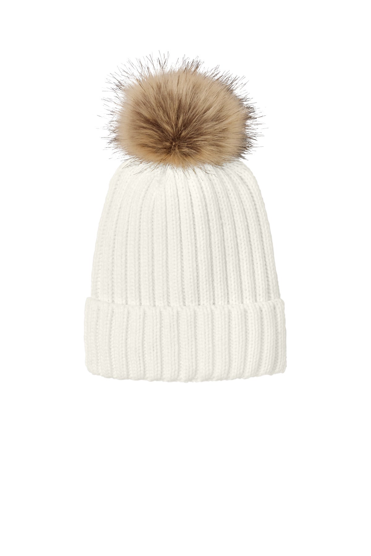 Port Authority Faux Fur Pom Beanie - Marshmallow