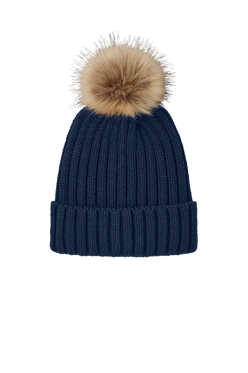 Port Authority Faux Fur Pom Beanie - River Blue Navy