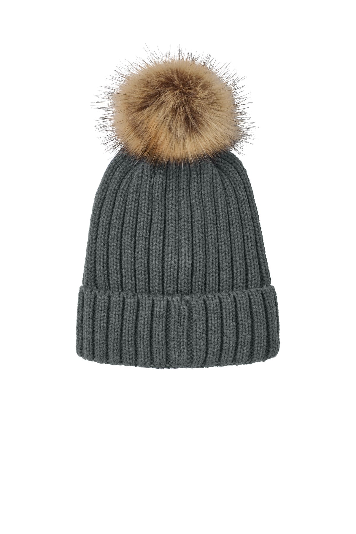 Port Authority Faux Fur Pom Beanie - Storm Grey