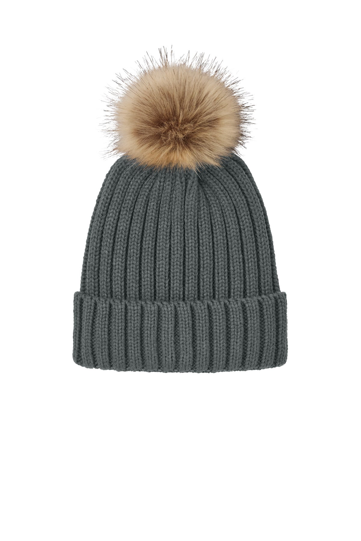 Port Authority Faux Fur Pom Beanie - Storm Grey
