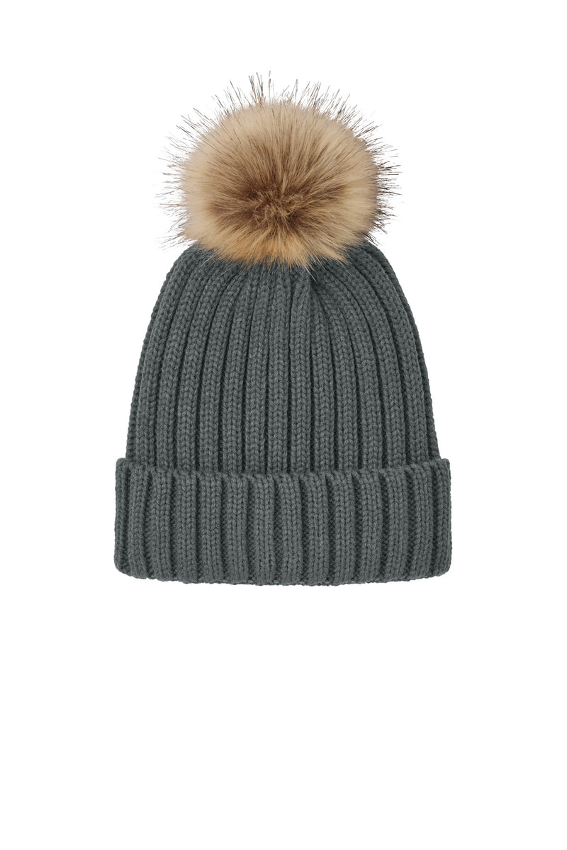 Port Authority Faux Fur Pom Beanie - Storm Grey