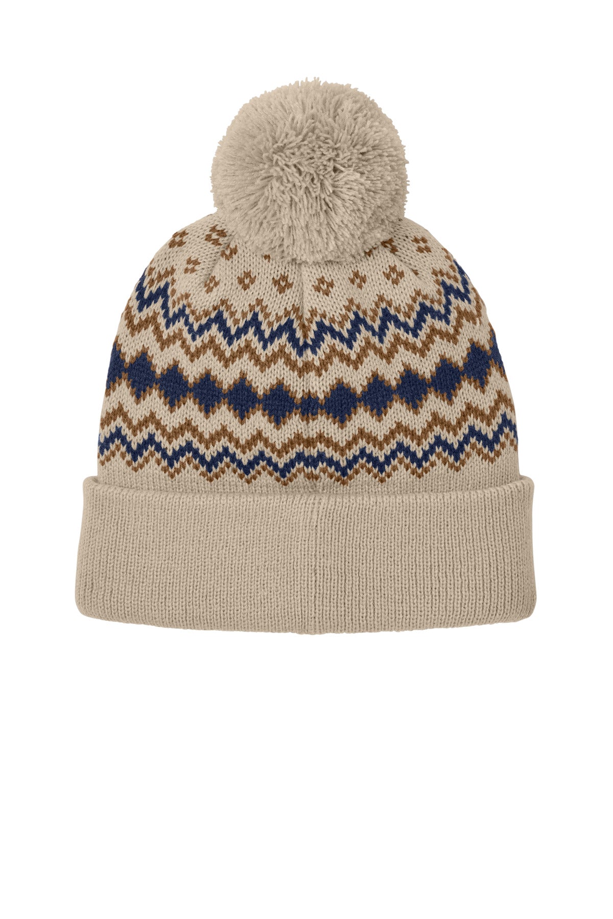 Port Authority Alpine Pom Beanie - Sahara/ True Navy/ Duck Brown