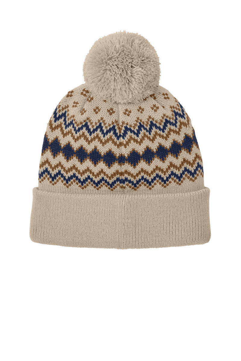 Port Authority Alpine Pom Beanie - Sahara/ True Navy/ Duck Brown