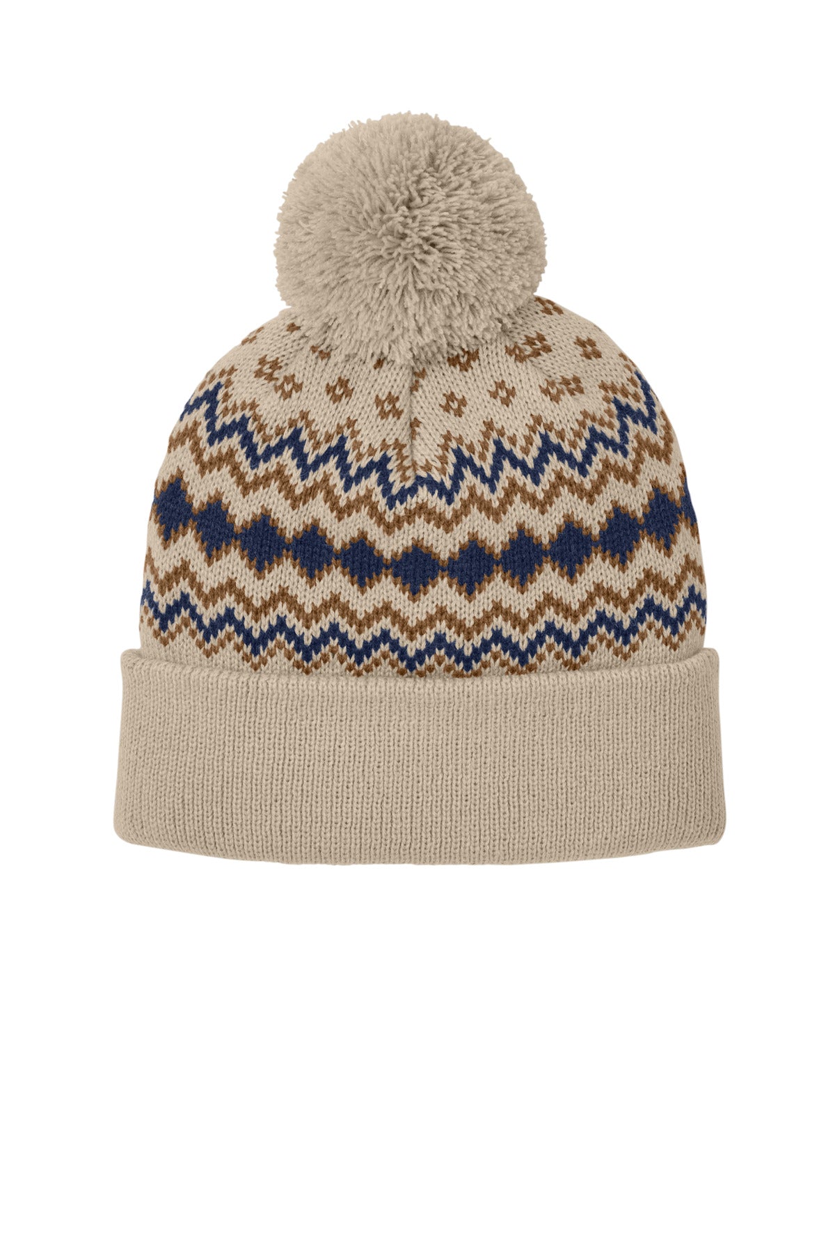 Port Authority Alpine Pom Beanie - Sahara/ True Navy/ Duck Brown