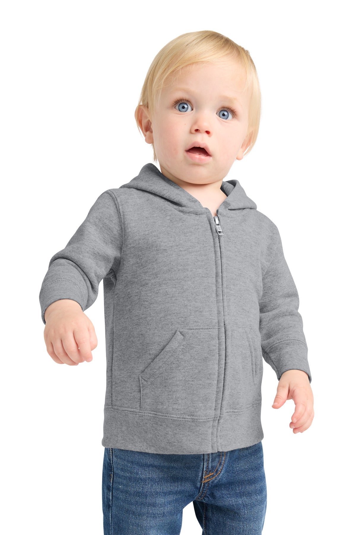 Port & Co Infant Core Fleece Full-Zip Hooded Sweatshirt - Athletic Heather