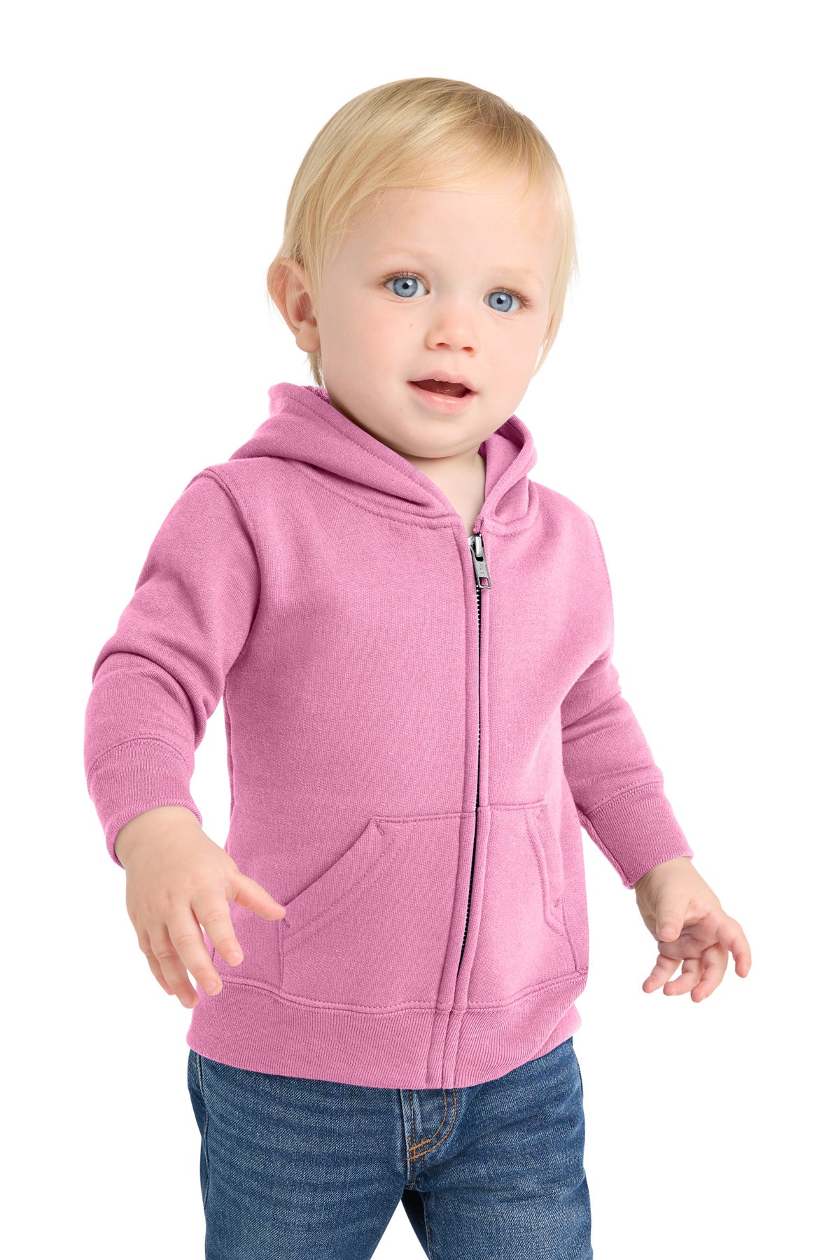 Port & Co Infant Core Fleece Full-Zip Hooded Sweatshirt - Candy Pink