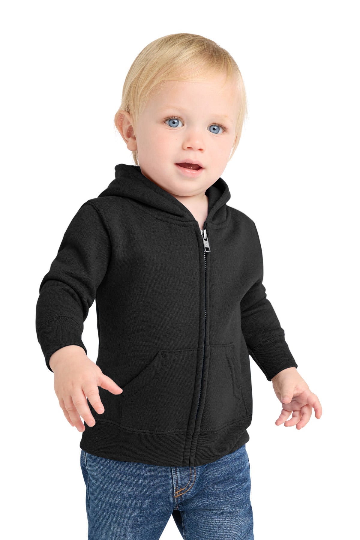 Port & Co Infant Core Fleece Full-Zip Hooded Sweatshirt - Jet Black