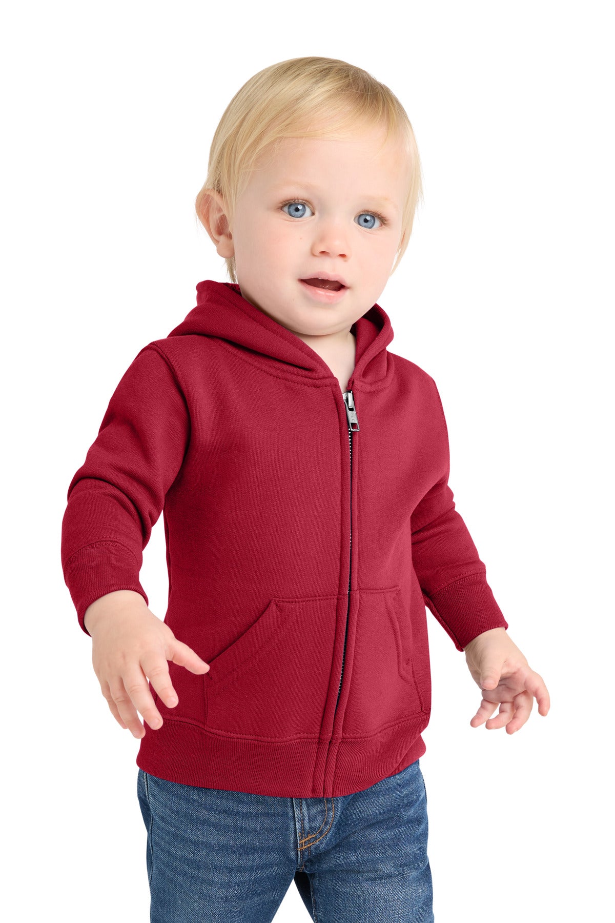 Port & Co Infant Core Fleece Full-Zip Hooded Sweatshirt - Red