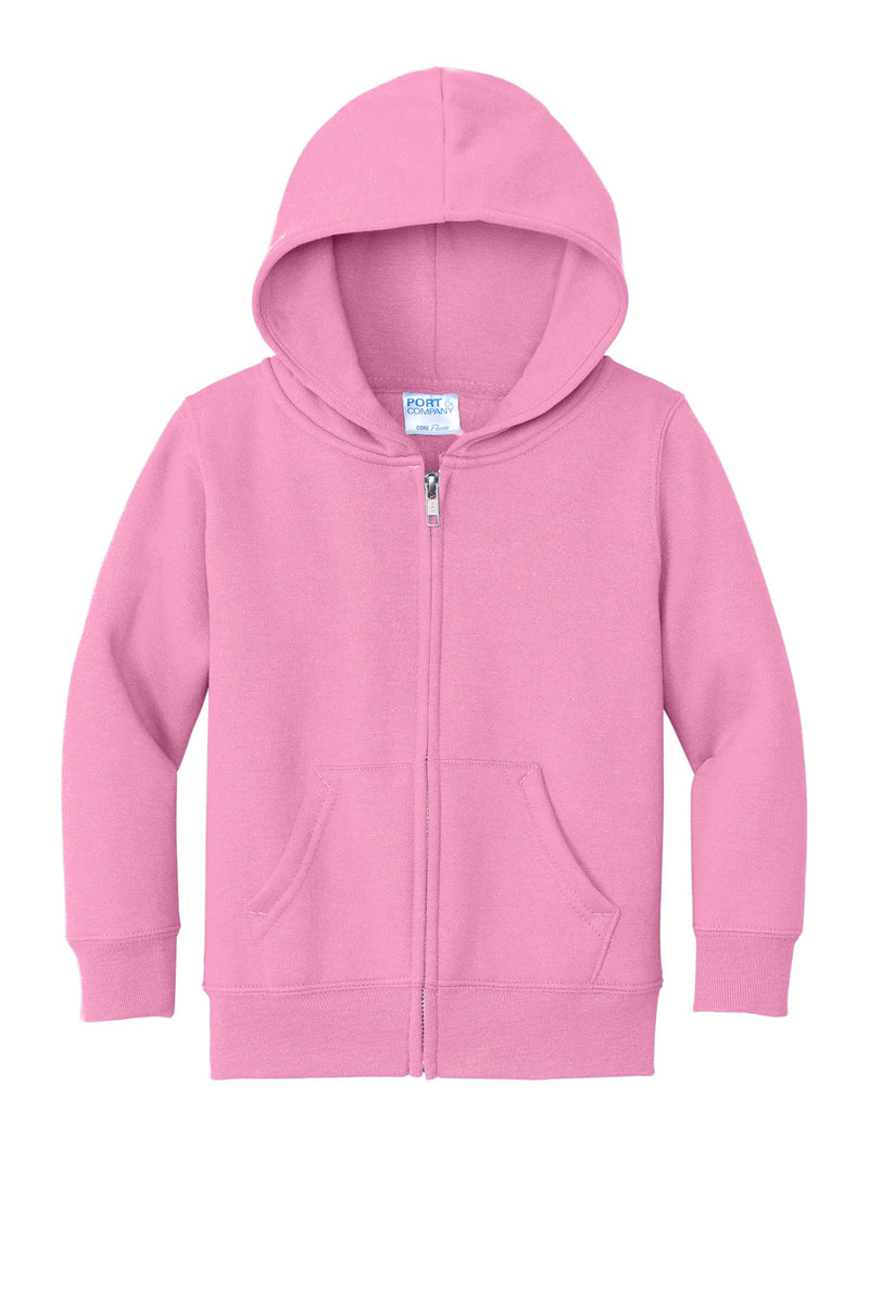 Port & Co Toddler Core Fleece Full-Zip Hooded Sweatshirt - Candy Pink