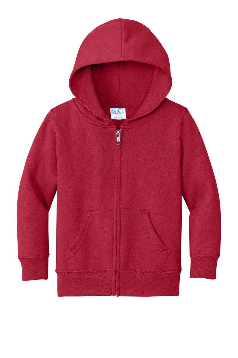Port & Co Toddler Core Fleece Full-Zip Hooded Sweatshirt - Red