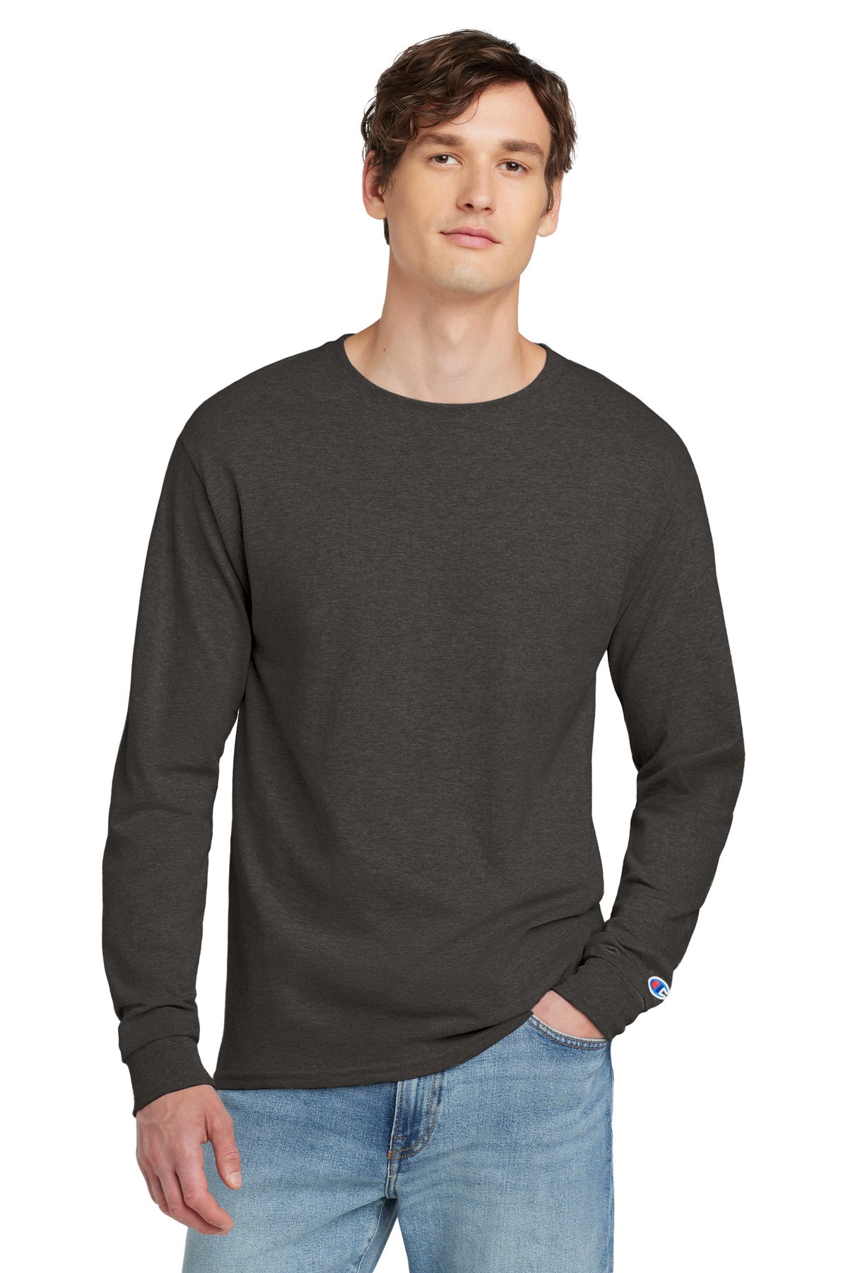 Champion  Heritage 5.2-Oz. Jersey Long Sleeve Tee - Charcoal Heather