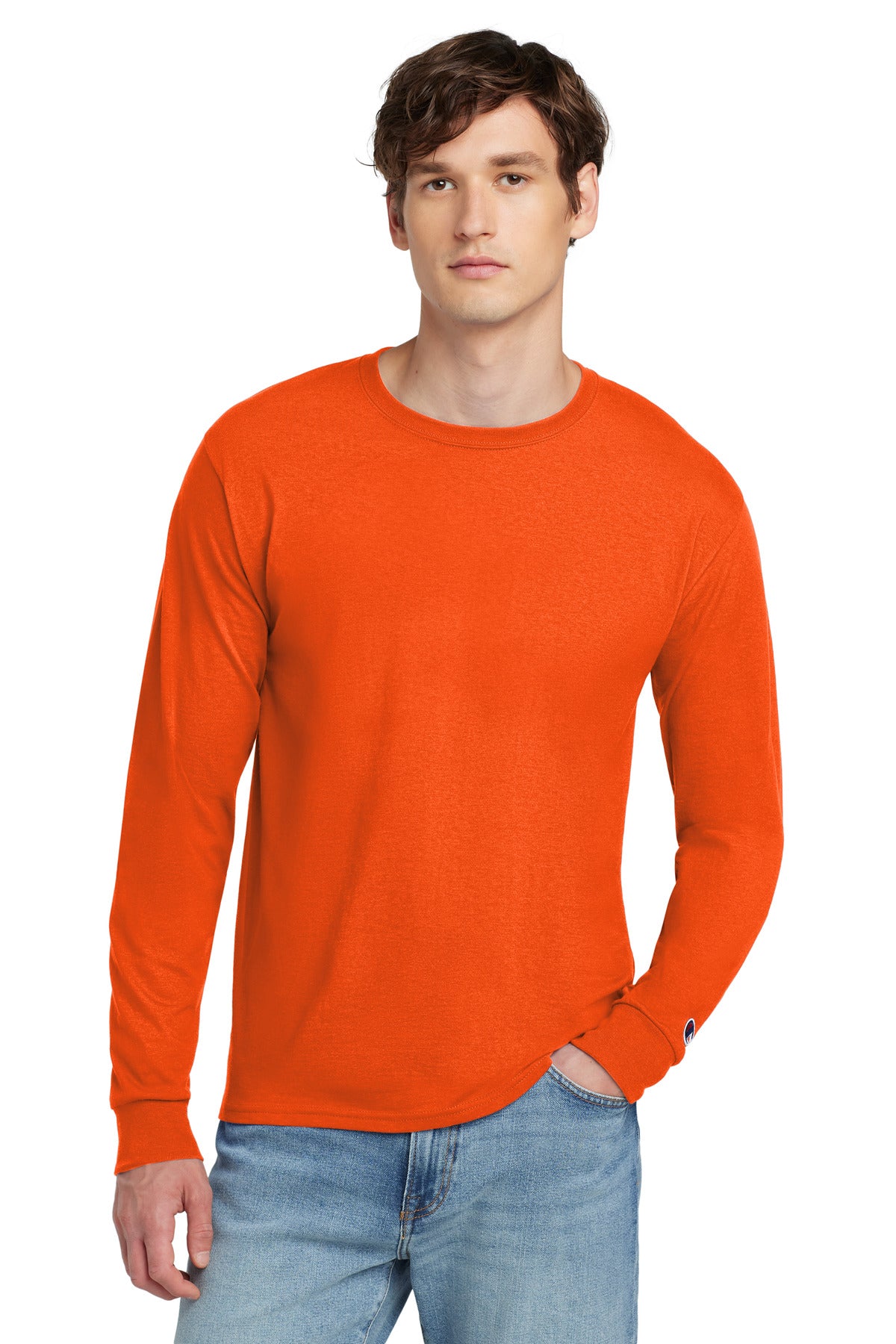 Champion  Heritage 5.2-Oz. Jersey Long Sleeve Tee - Orange
