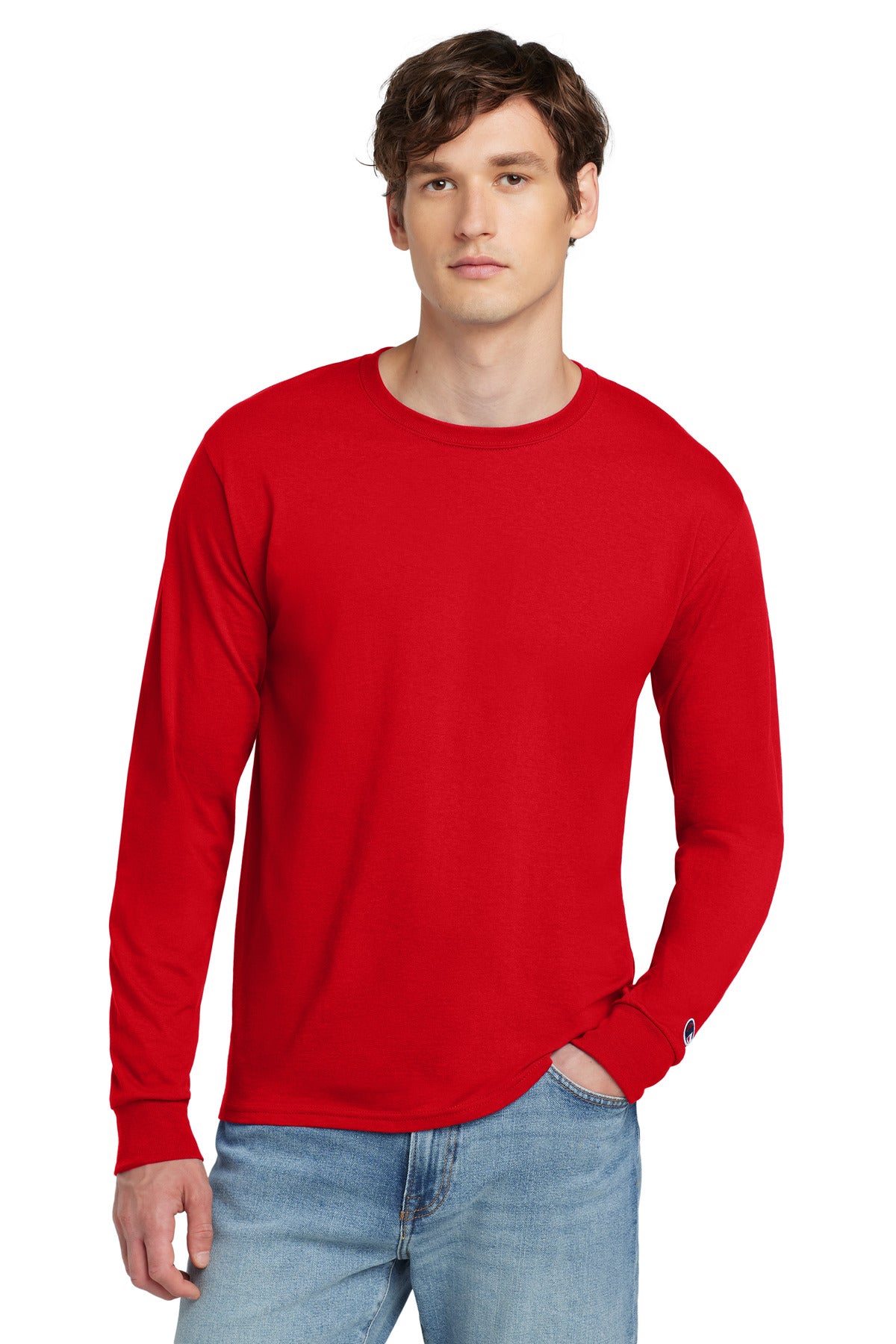 Champion  Heritage 5.2-Oz. Jersey Long Sleeve Tee - Red