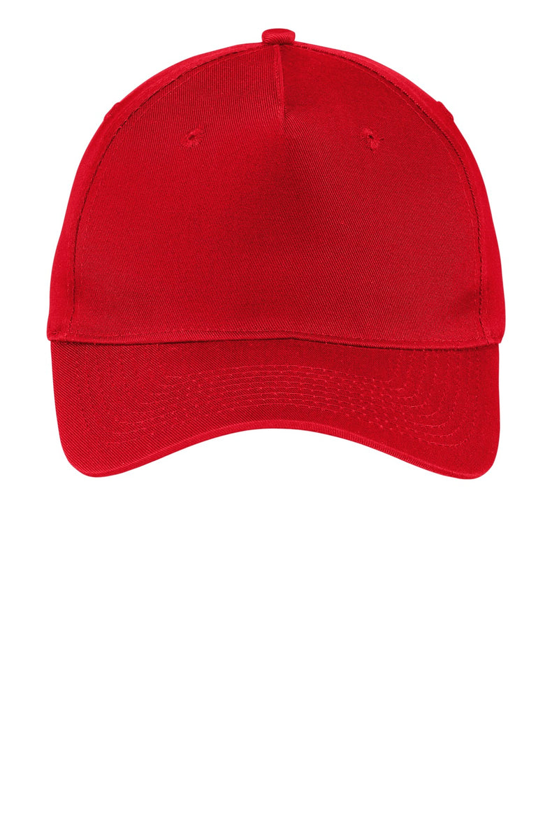 Port Authority Five-Panel Twill Cap - Red