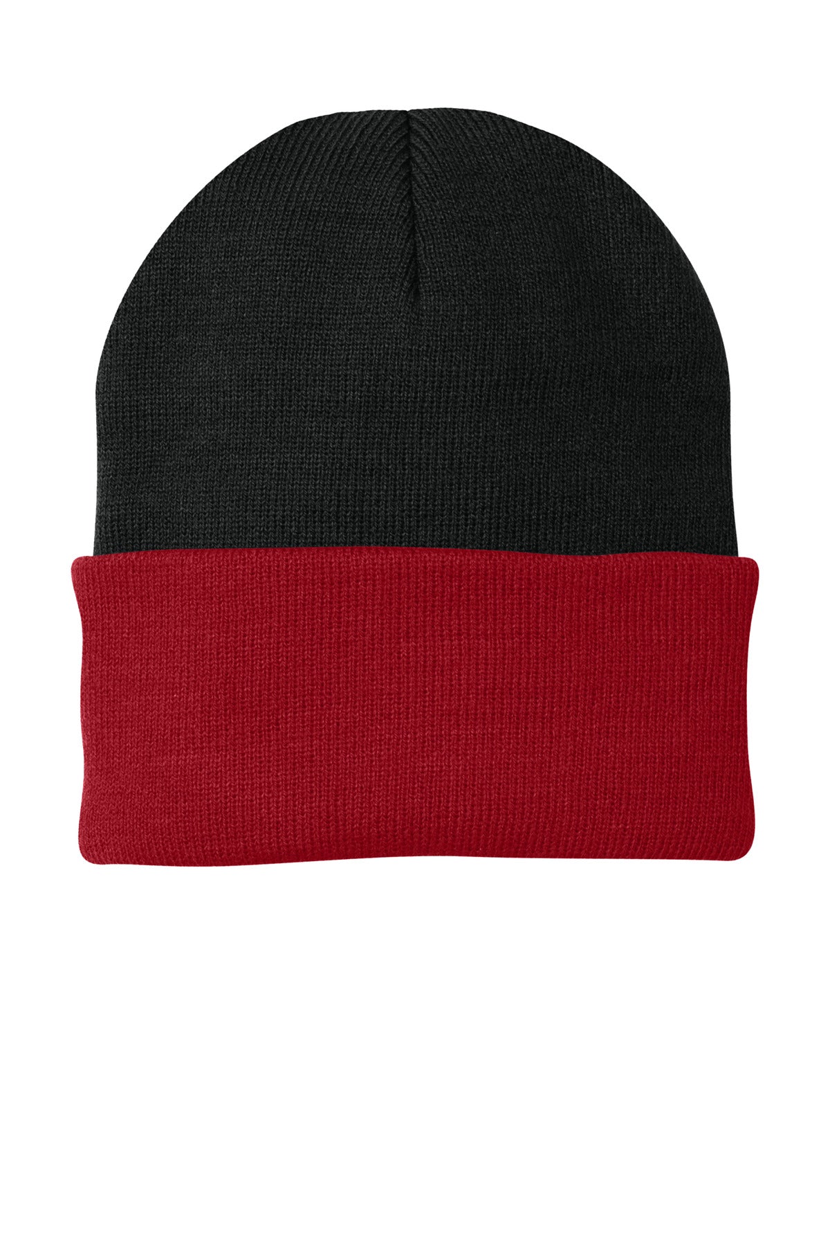 Port Authority Knit Cap - Black/ Athletic Red