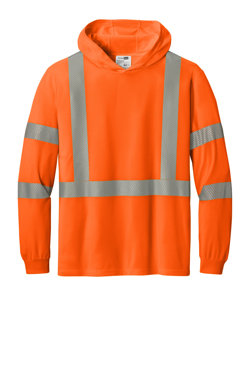 CornerStone ANSI 107 Class 3 Long Sleeve Segmented Tape Hooded Tee - Safety Orange