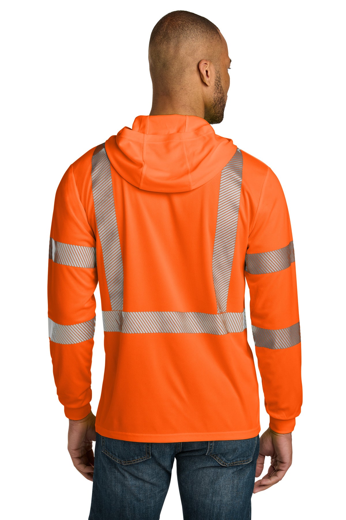 CornerStone ANSI 107 Class 3 Long Sleeve Segmented Tape Hooded Tee - Safety Orange