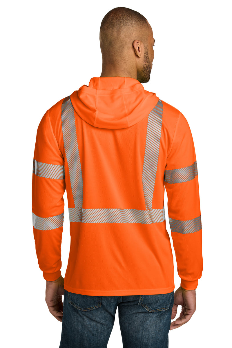 CornerStone ANSI 107 Class 3 Long Sleeve Segmented Tape Hooded Tee - Safety Orange