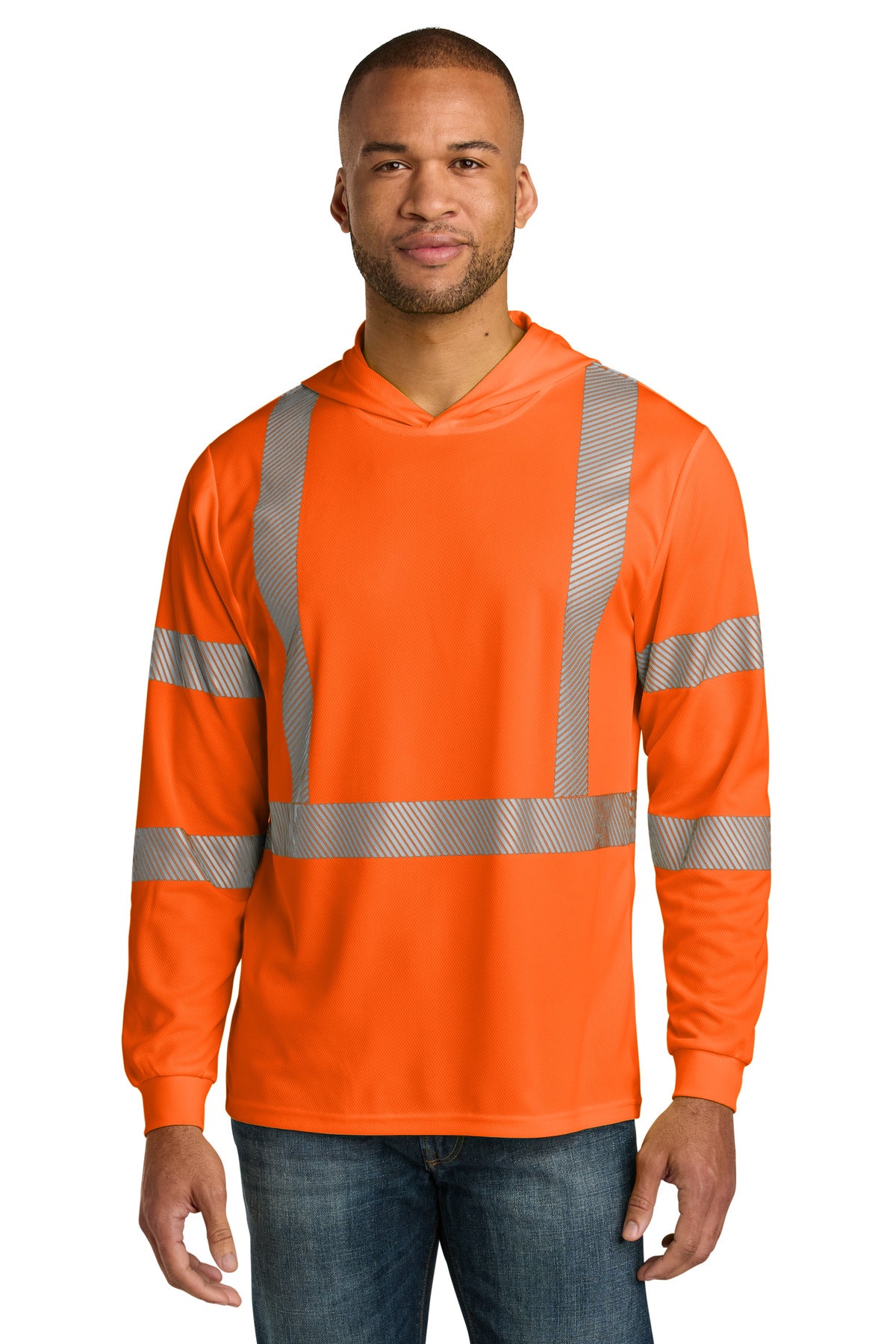 CornerStone ANSI 107 Class 3 Long Sleeve Segmented Tape Hooded Tee - Safety Orange