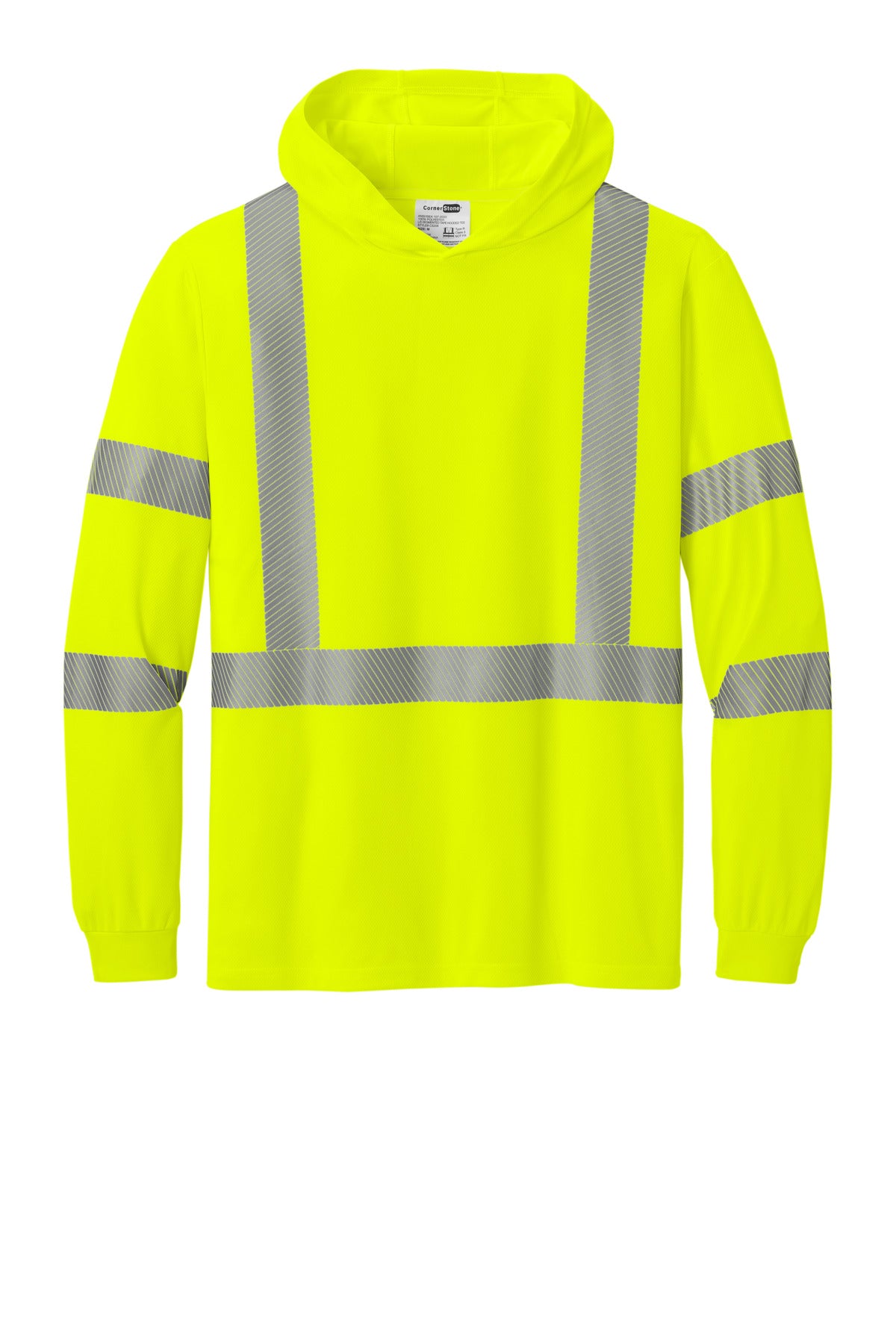 CornerStone ANSI 107 Class 3 Long Sleeve Segmented Tape Hooded Tee - Safety Yellow