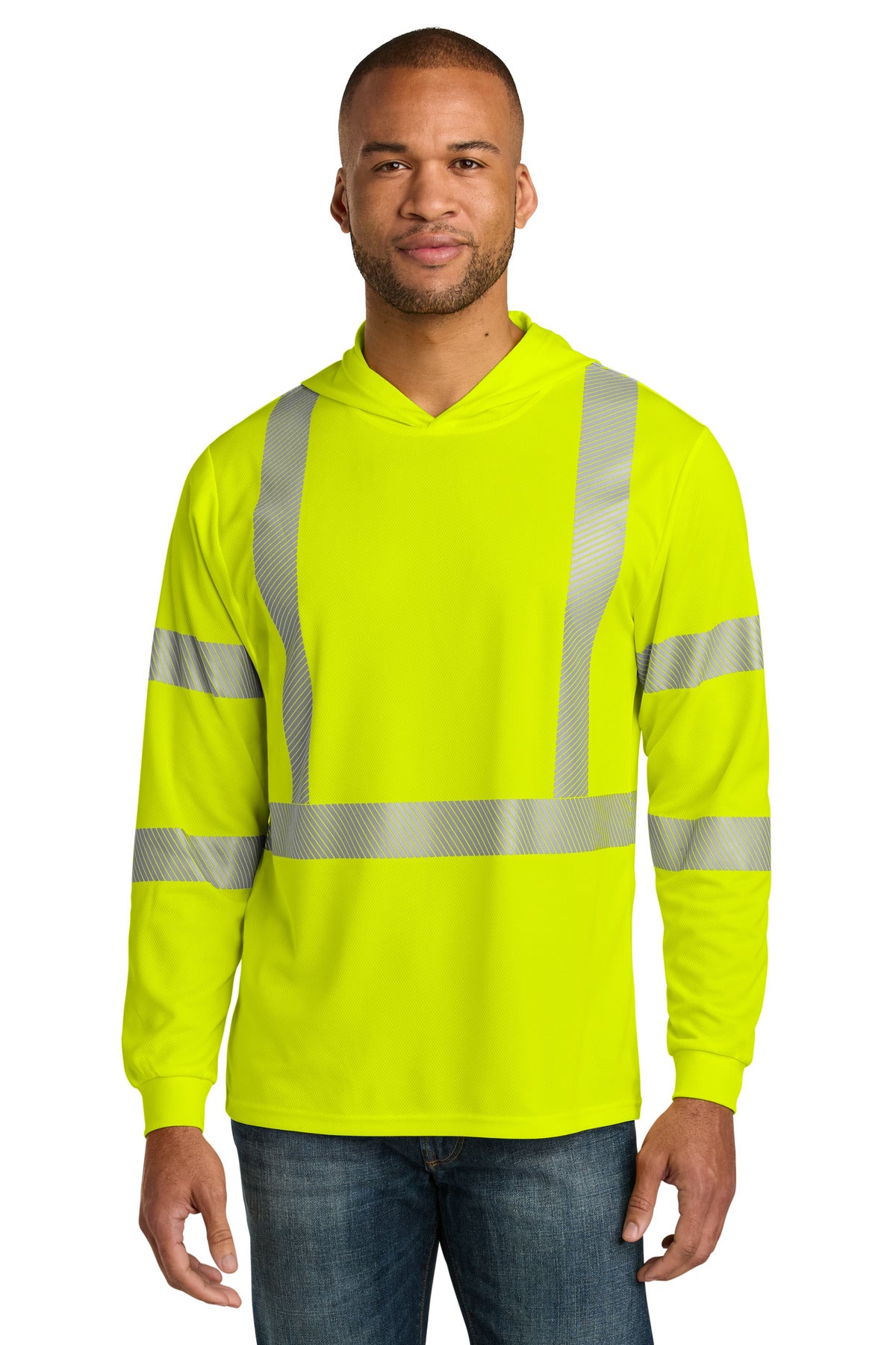 CornerStone ANSI 107 Class 3 Long Sleeve Segmented Tape Hooded Tee - Safety Yellow