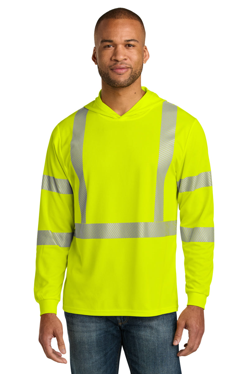 CornerStone ANSI 107 Class 3 Long Sleeve Segmented Tape Hooded Tee - Safety Yellow