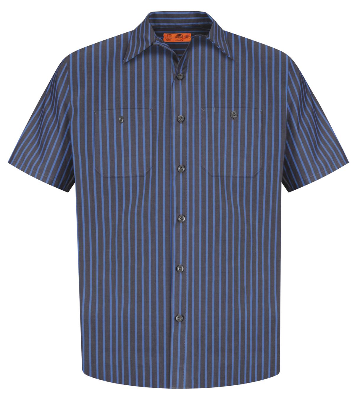 Red Kap Short Sleeve Striped Industrial Work Shirt - Grey/ Blue