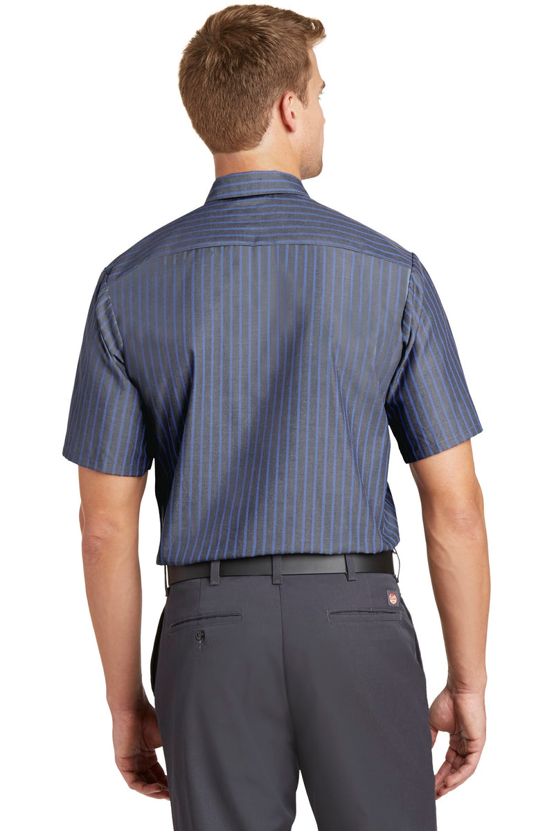 Red Kap Short Sleeve Striped Industrial Work Shirt - Grey/ Blue